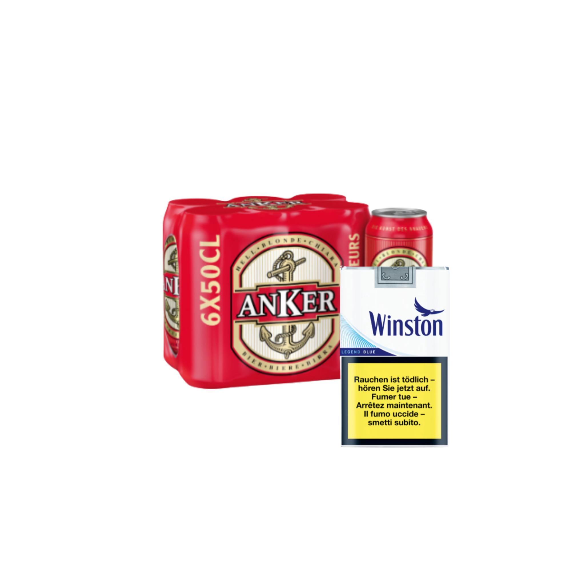 Anker Bier 6x0.5l + 1 Pack Winston Blau